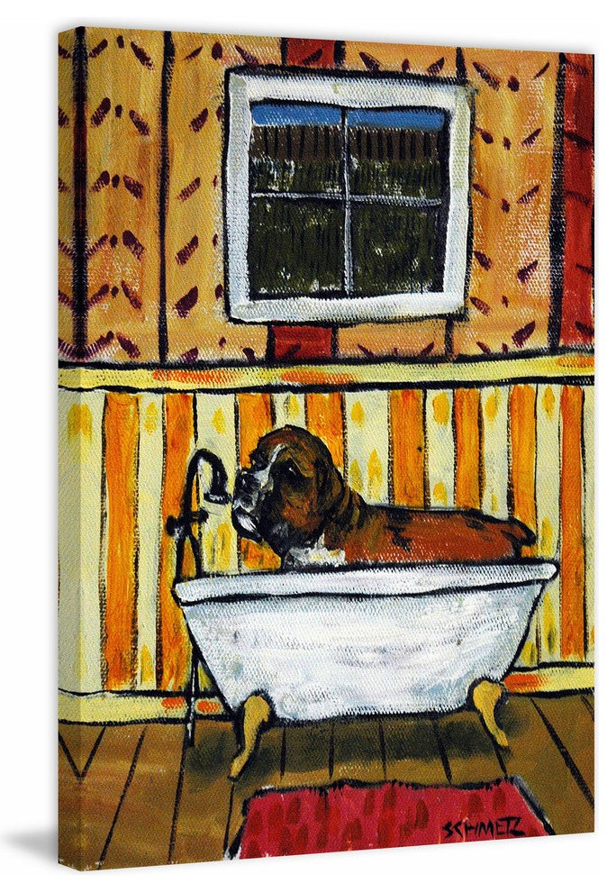"Boxer Bath" Painting Print on Wrapped Canvas, 12"x18"