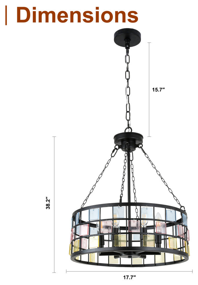 20" Modern Tiffany DIY Chandelier, 6-Light w 24" Adjustable Hanging Chain, Weathered Wood