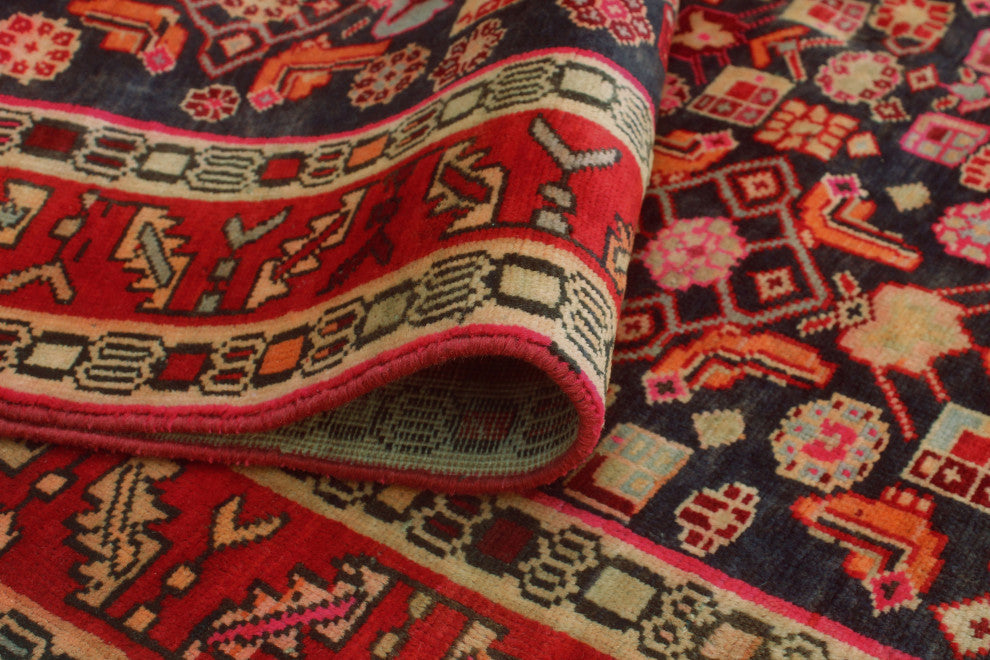 Fine Vintage Distressed Sofian Charcoal/Red Runner, 4'3x9'6