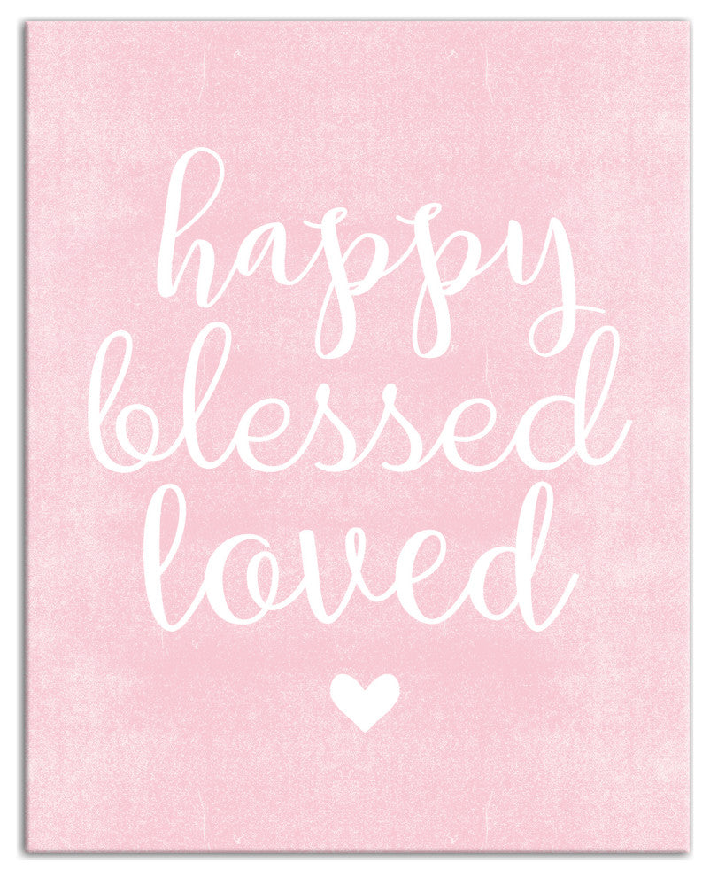 Happy Blessed Loved Pink 16x20 Canvas Wall Art
