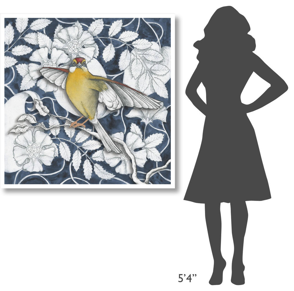 "Arts and Crafts Bird Indigo IV" Digital Paper Print by Elyse DeNeige, 42"x42"