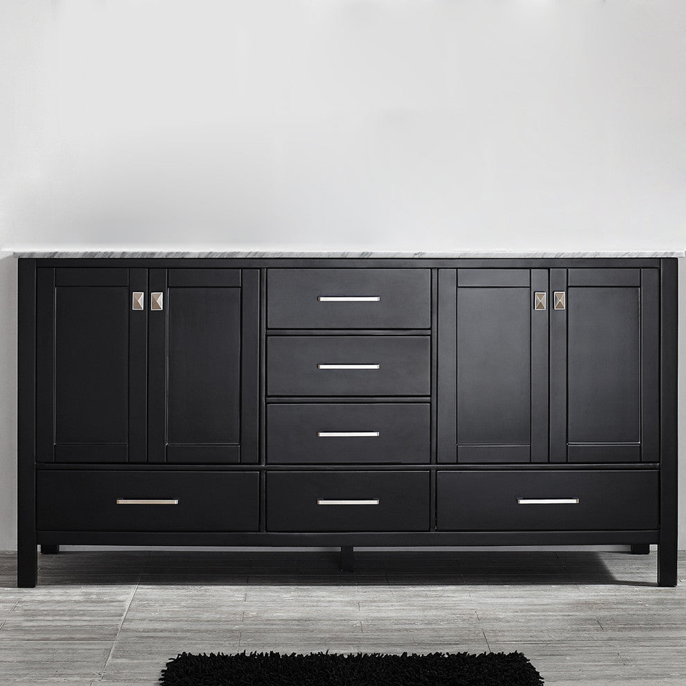 Gela 72" Vanity in Espresso with Carrara White Marble Countertop Without Mirror