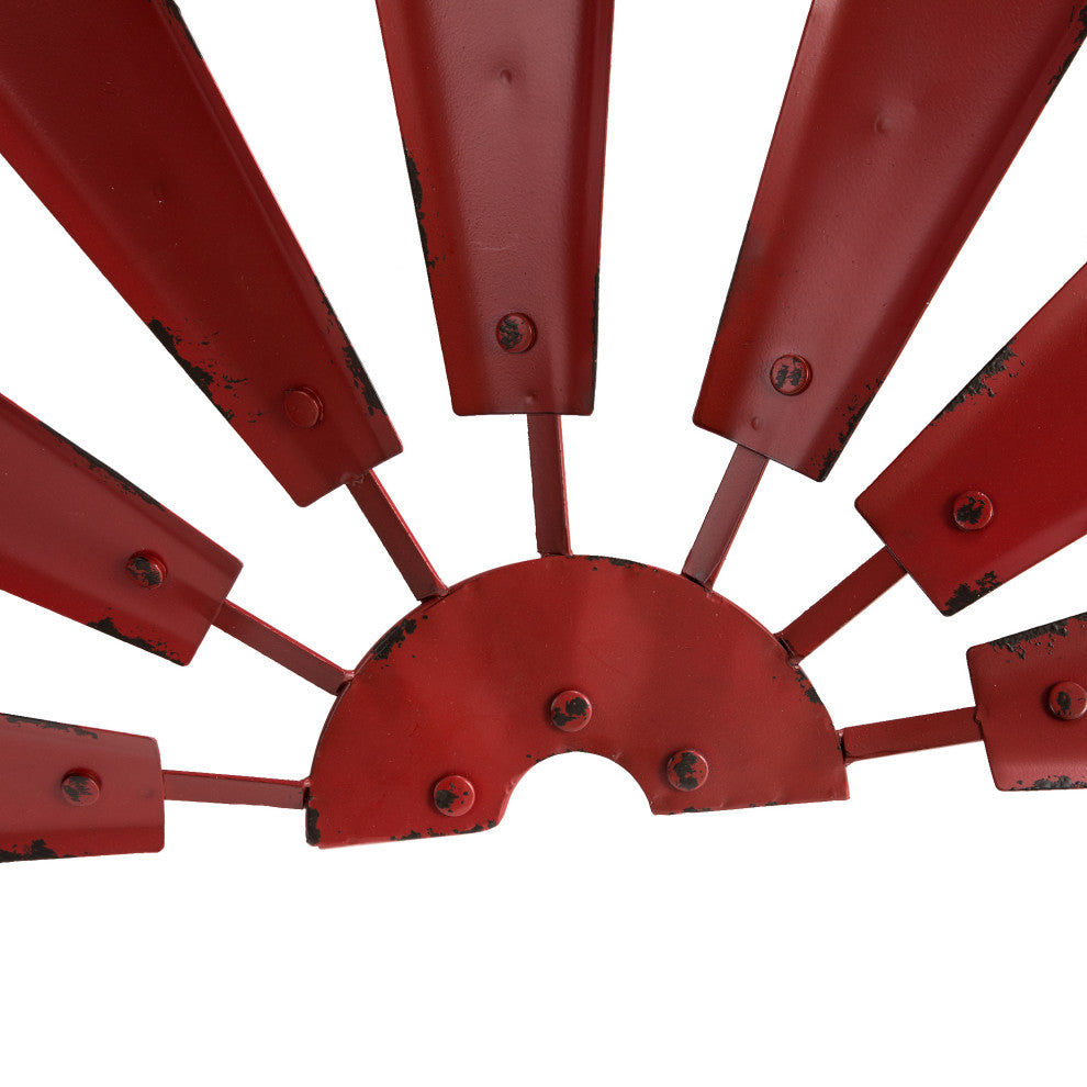 32"L Galvanized Farmhouse Half Wind Spinner Wall Decor, Red