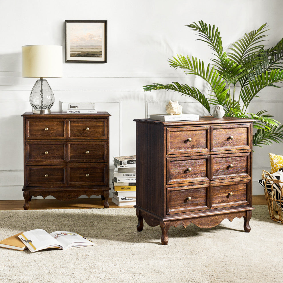 32" Tall 3-Drawer Nightstand Set of 2, Walnut