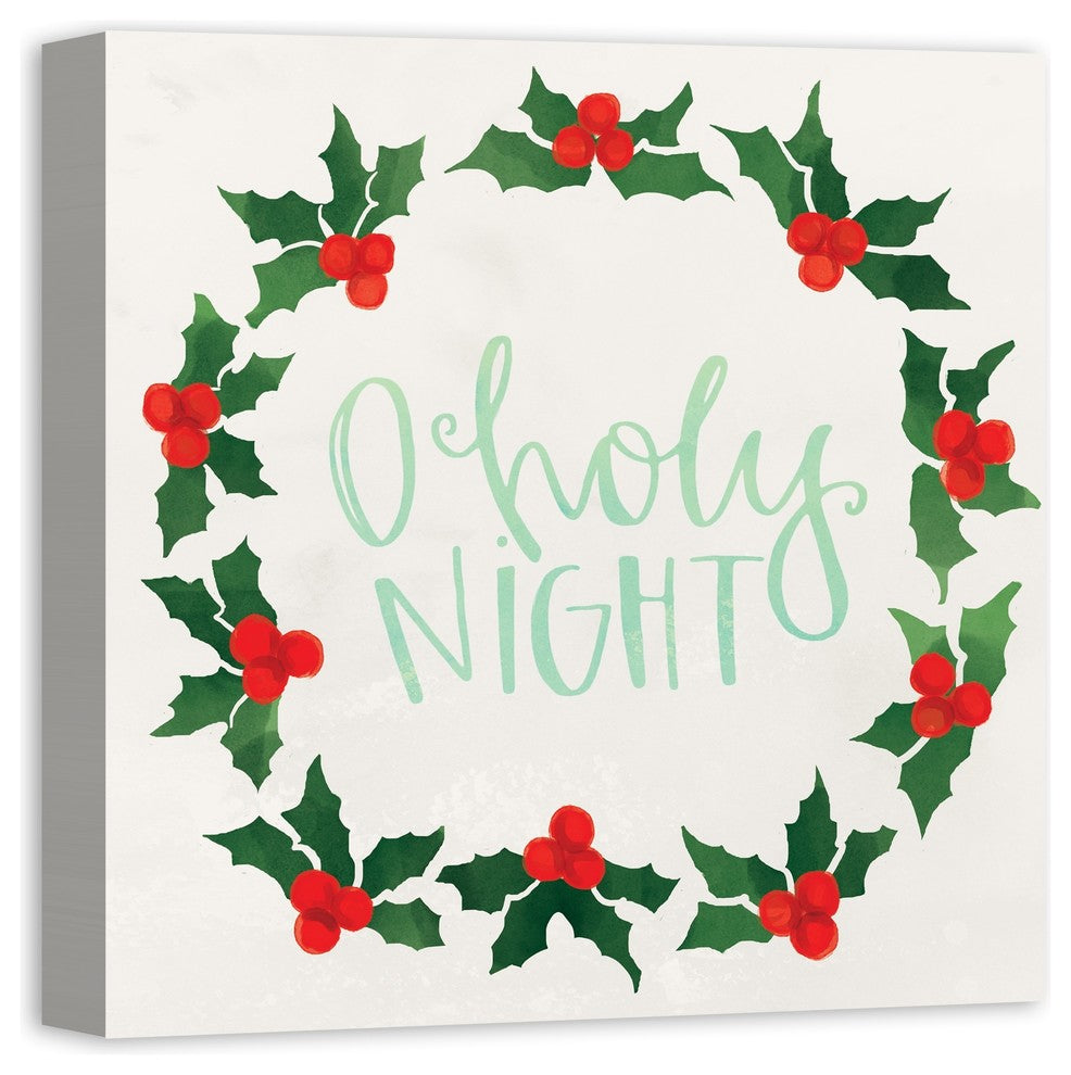"O Holy Night" Holly Wreath Canvas Wall Art, 20"x20"