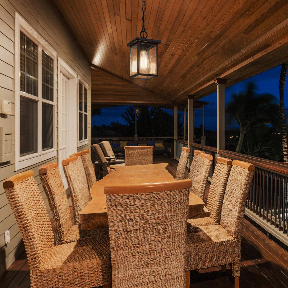 1-Light Square Outdoor Pendant Lamp, Black
