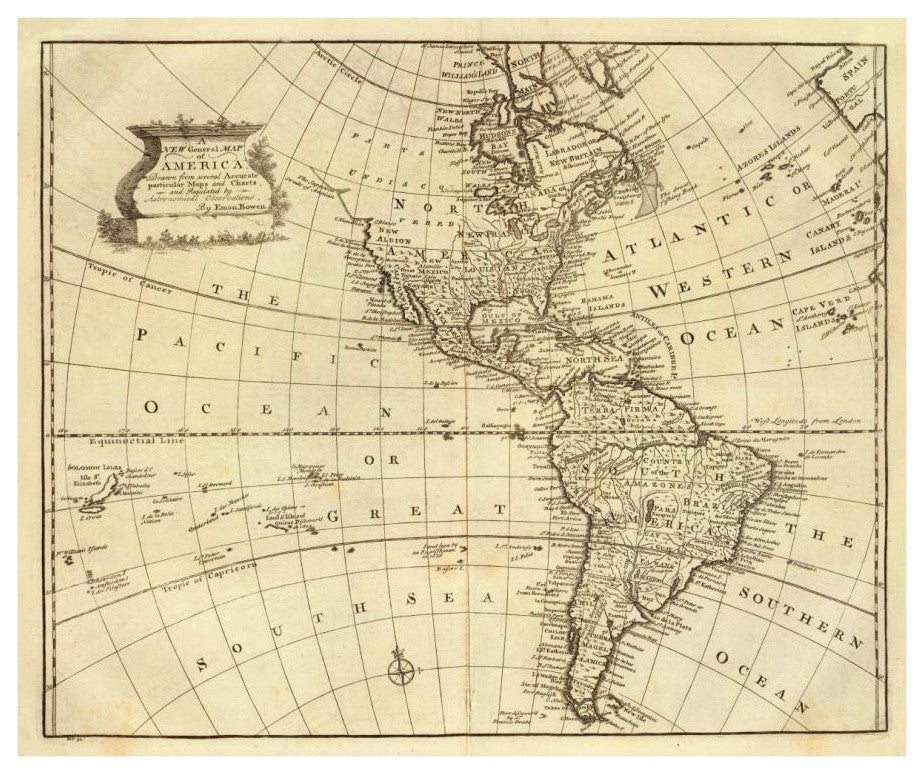 "America, 1747" Digital Paper Print by Emanuel Bowen, 18"x15"