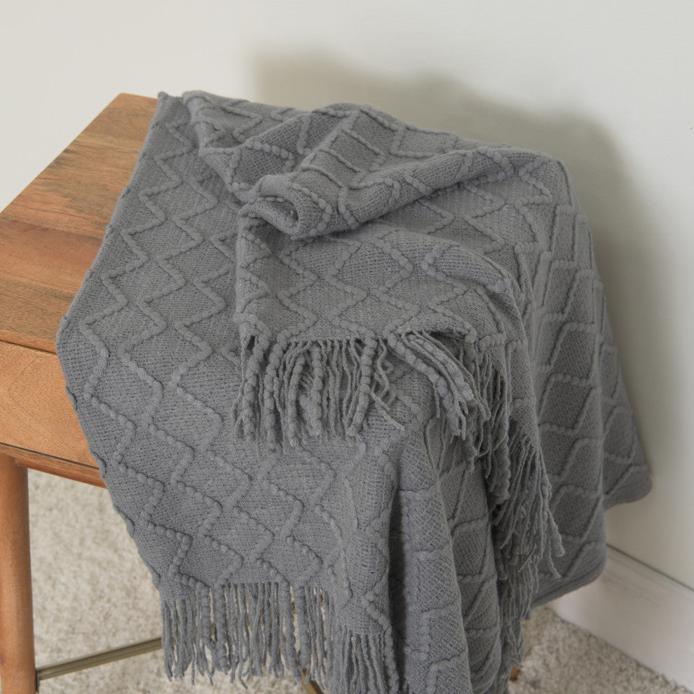 Textured Diamond Throw, Grey