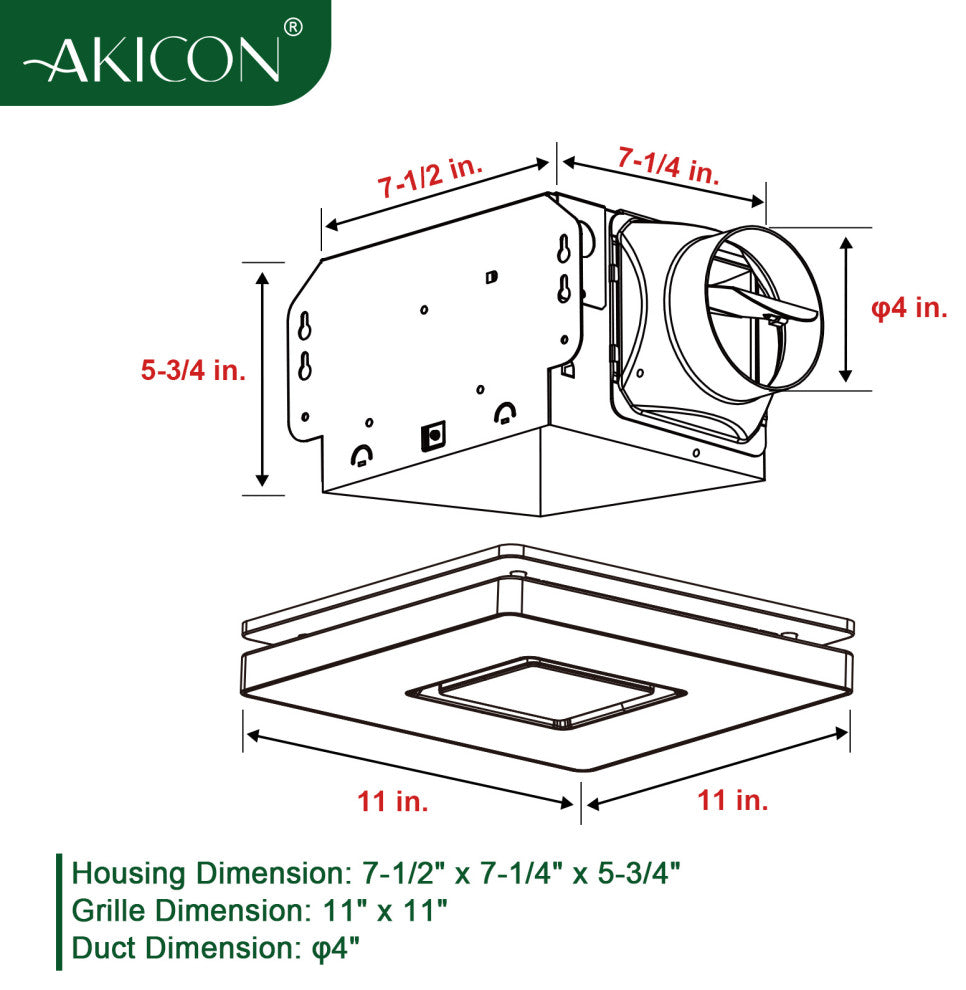 Bathroom Exhaust Fan & Light Combo 90 CFM 1.5 Sones Dimmable Light & Night Light, Matte Black