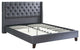 Benzara BM171725 Polyfiber Queen Size Bed Featuring Nail head Trim Blue Gray