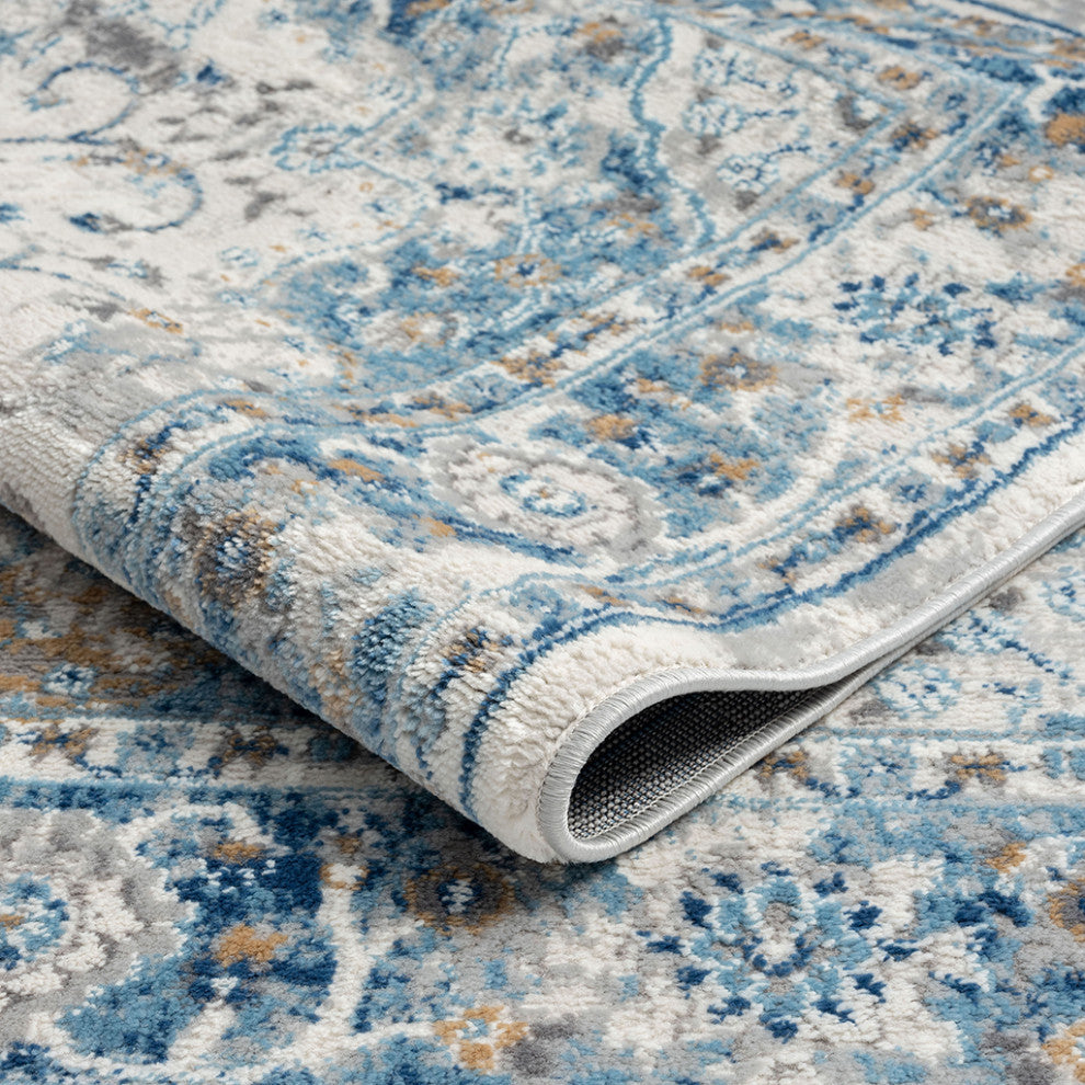 Frances Medallion Woven Area Rug/Runner, Blue, Blue, 5' x 7'