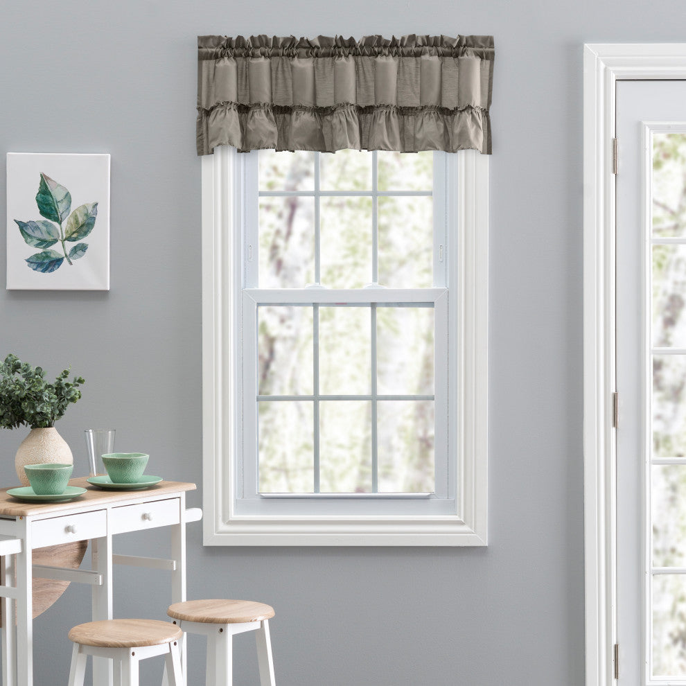 Ellis Curtain Stacey 54"x13" Ruffled Filler Valance, Grey