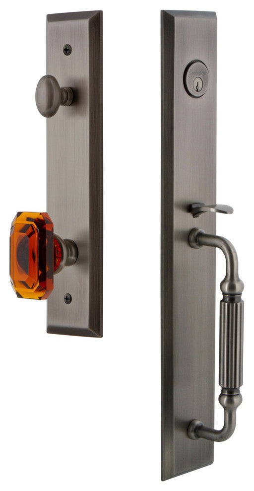 Fifth Avenue 1-Piece Dummy Handleset, F Grip and Baguette Amber Knob, 849246