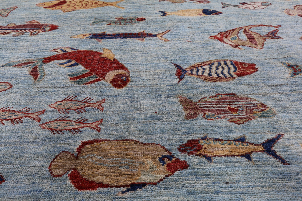 Fish Design Gabbeh Hand Knotted Wool Rug 6' 2" X 9' 7" Q8327
