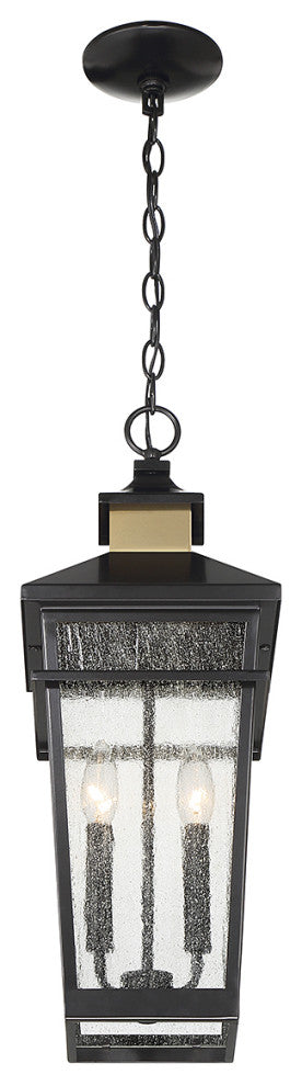 Kingsley 2-Light Outdoor Hanging Lantern, Matte Black With Warm Brass Accents
