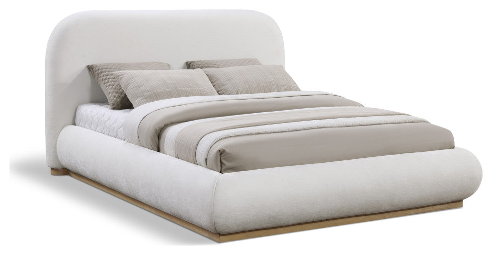 Vaughn Bed, Cream, Queen, Chenille Fabric, Natural Finish