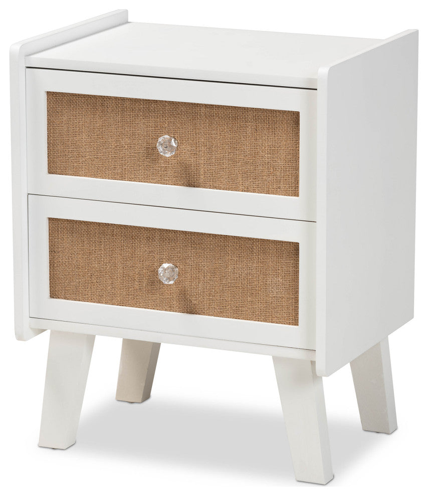 Zanna Transitional Oak Brown Rattan and White 2-Drawer Nightstand