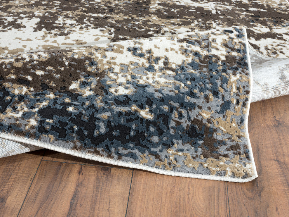Abani Aspen Collection ASP150A Blue Brown Distressed Abstract Area Rug