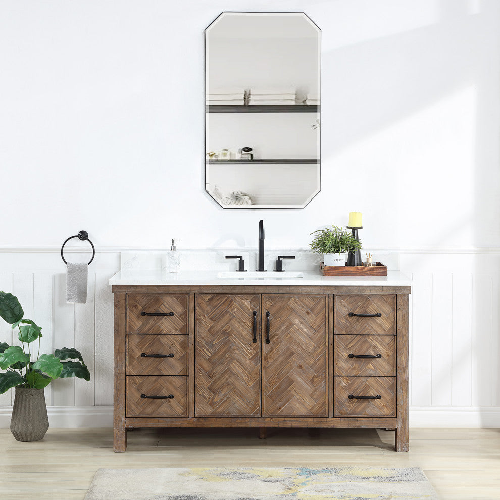 Javier Bath Vanity, Composite Stone Top, Antique Gray, 60", Single Vanity, No Mirror