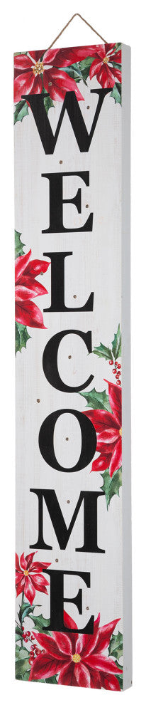 42"H Lighted Wooden Poinsettia WELCOME Porch Sign