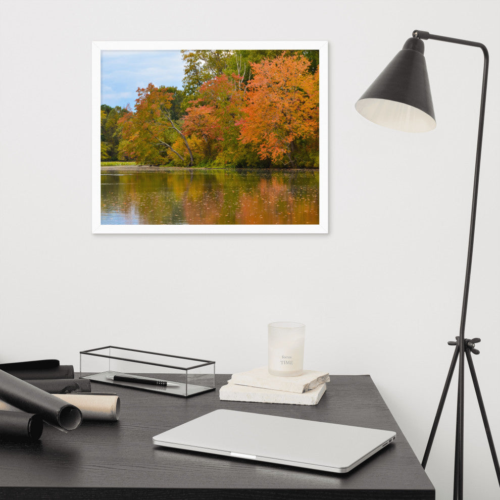 Autumn Tree Line Rural Landscape Framed Photo Paper Wall Art Prints, White, 16" X 20"