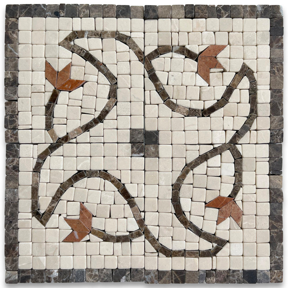 Marble Mosaic Border Decorative Accent Tile Edera Sienna 4x4 Tumbled, 1 piece