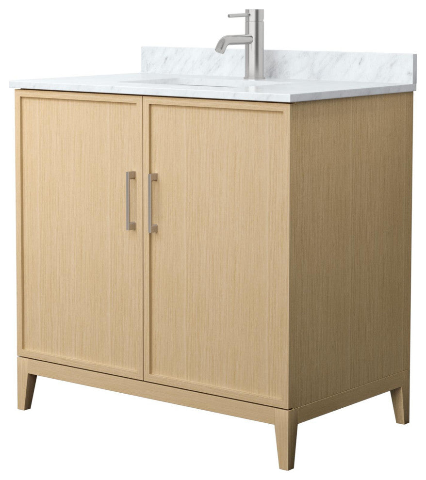 Elan 36" Single Vanity, White Oak, White Carrara Marble Top, Nickel Trim