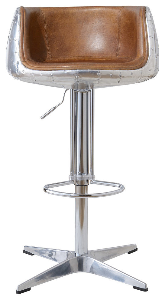 Aviator Adjustable Height Bar Stool, Leather and Metal