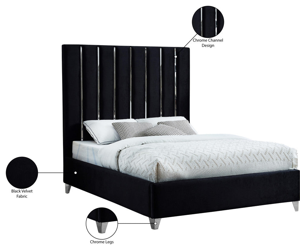Enzo Velvet Bed, Black, Queen