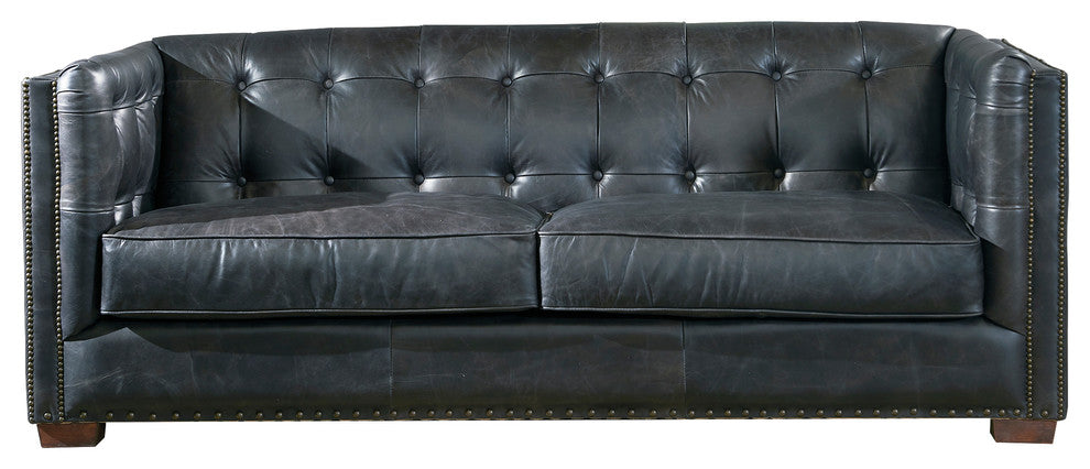 Top Grain Vintage Leather Tuxedo Sofa, Slate