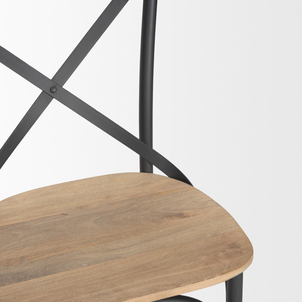 Etienne Light Brown Wood With Iron Metal Dining Chair (Set of 2)