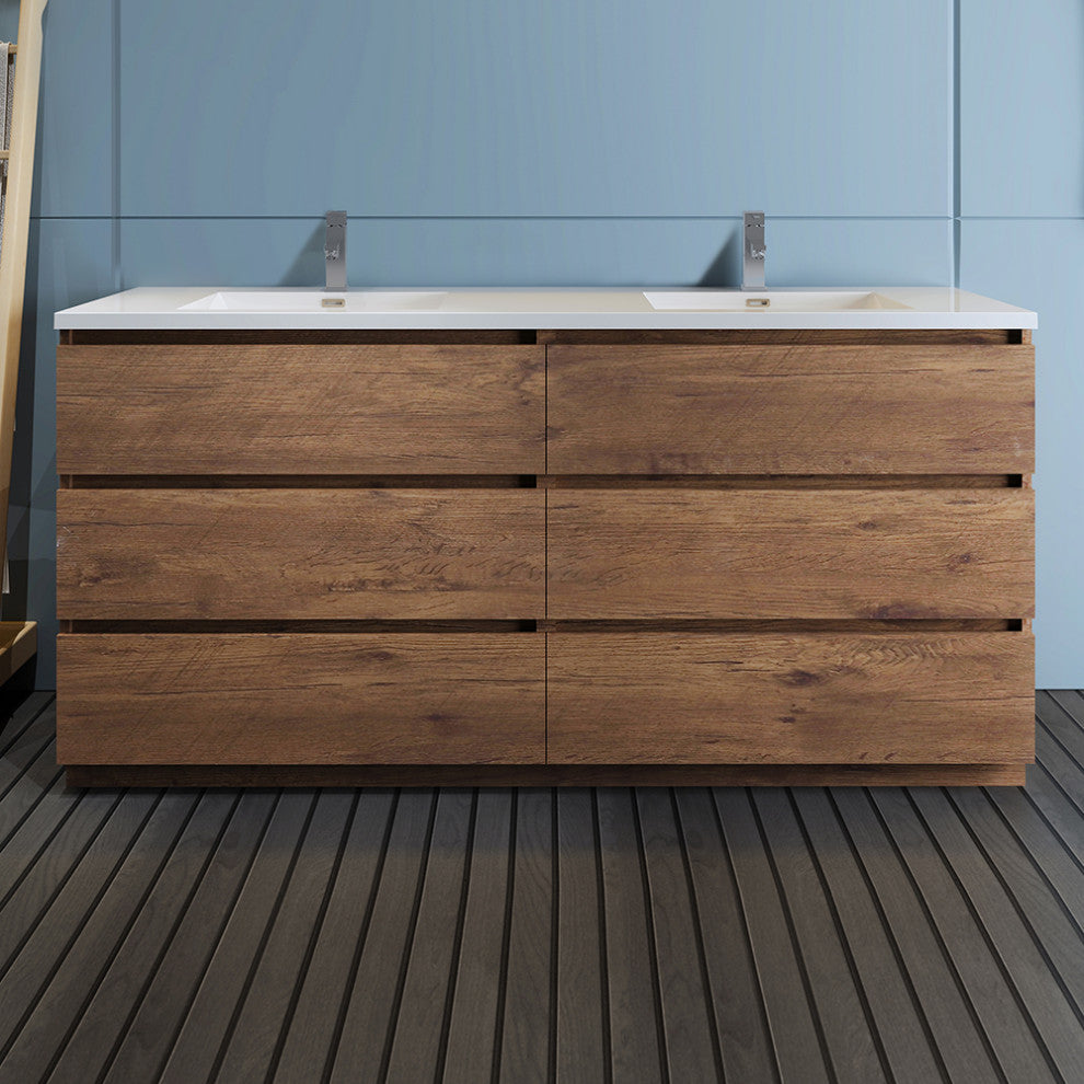 Fresca Lazzaro 72" Rosewood Cabinet With Integrated Double Sink