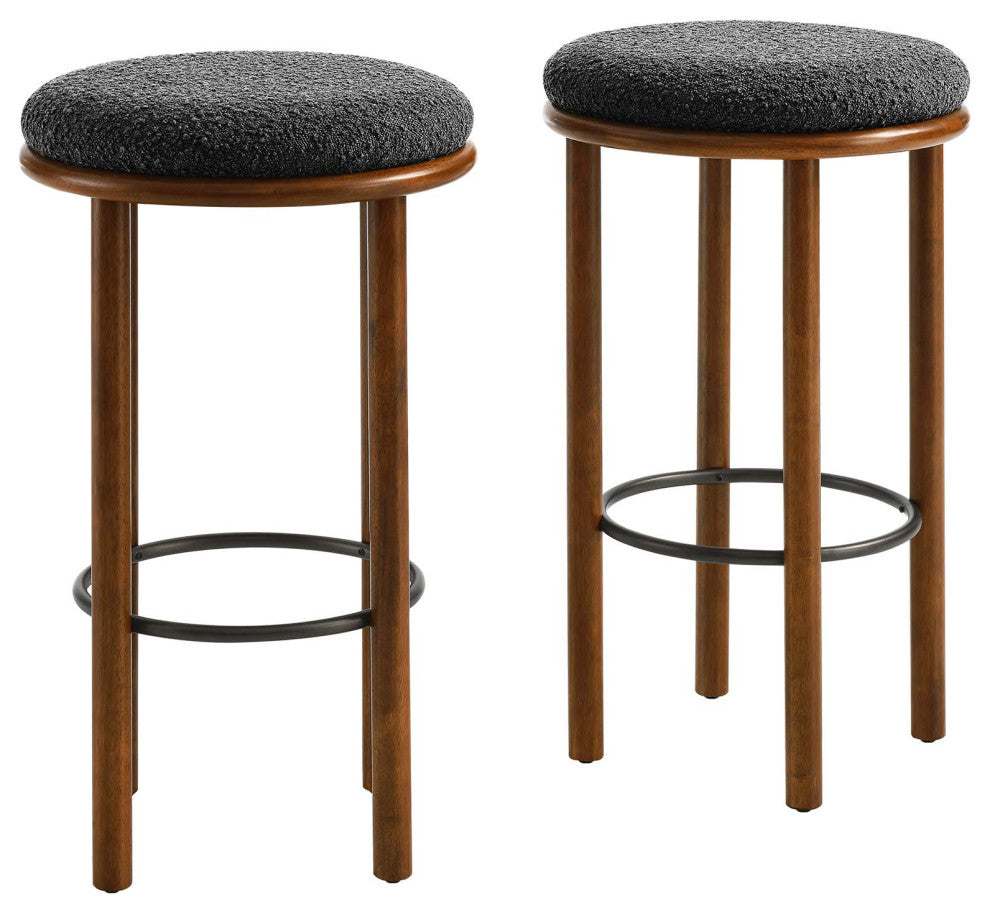 Fable Boucle Fabric Bar Stools - Set of 2 - Walnut Charcoal