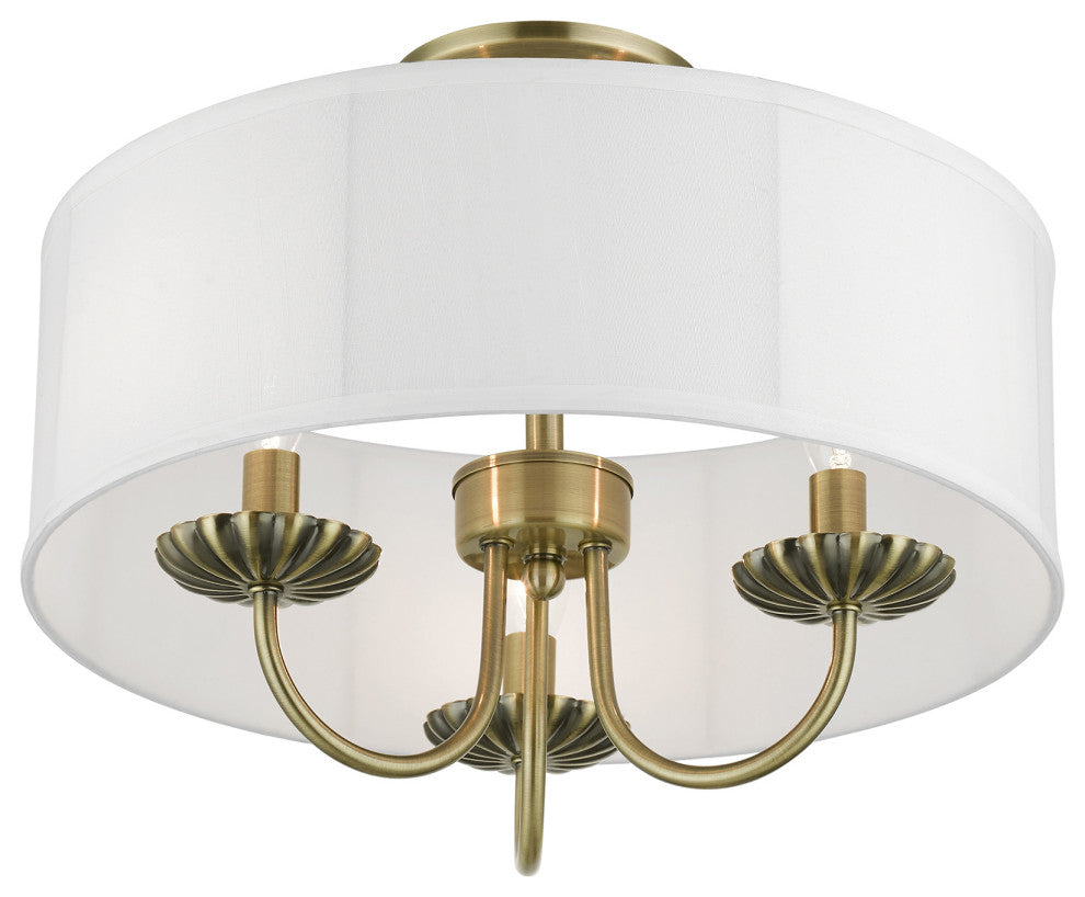 Livex Lighting 3 Light Antique Brass Semi-Flush Mount