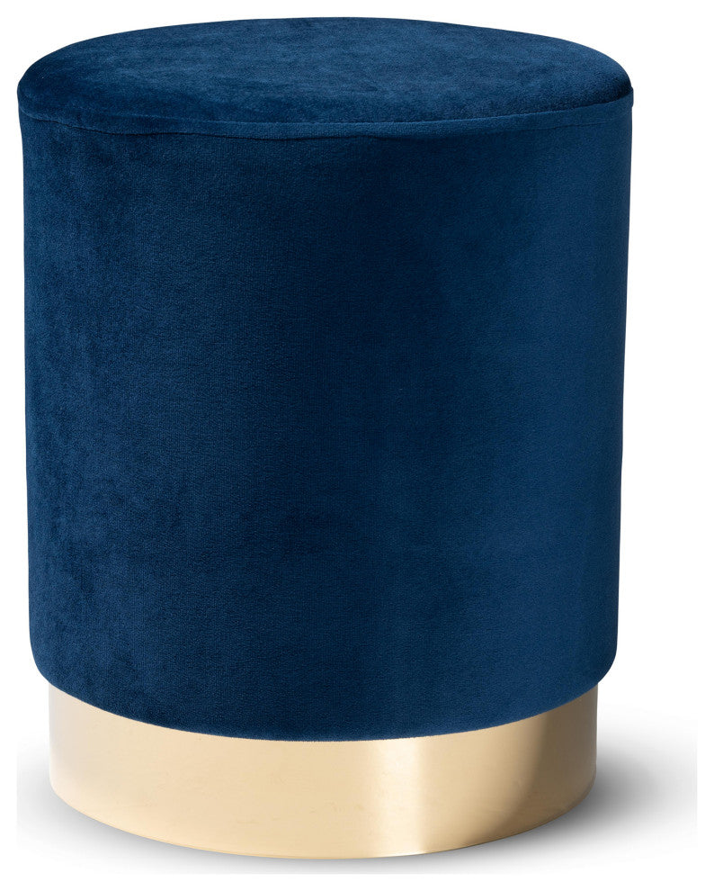 Greaves Glam Velvet Fabric Upholstered Ottoman, Navy Blue/Gold