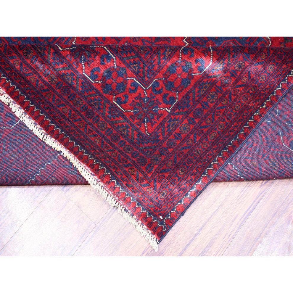 Deep and Saturated Red Soft Wool Hand Knotted Afghan Khamyab Rug, 9'10"x13'0"