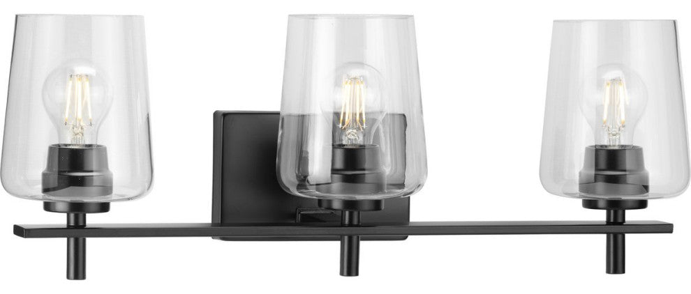 3-Light Clear Glass New Traditional Bath Vanity Light, Matte Black