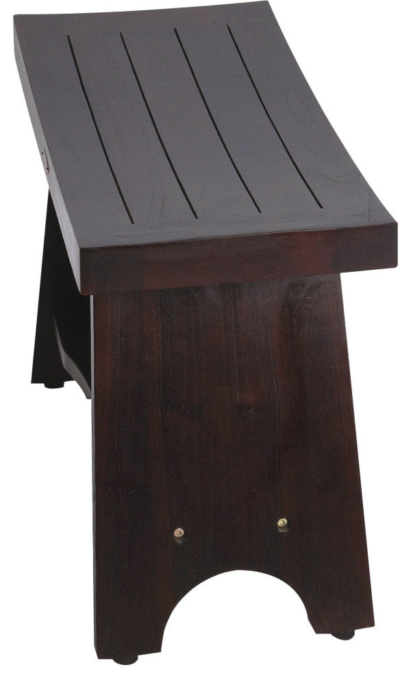 HomeRoots Teak Rectangular Shower Bench With Shelf, Brown Finish