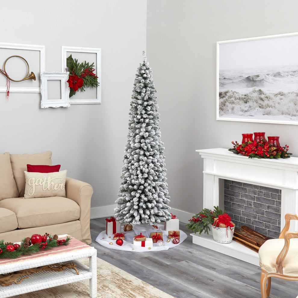 Nearly Natural 7ï¿½ Flocked Pencil Artificial Christmas Tree/574 Bendable Branches