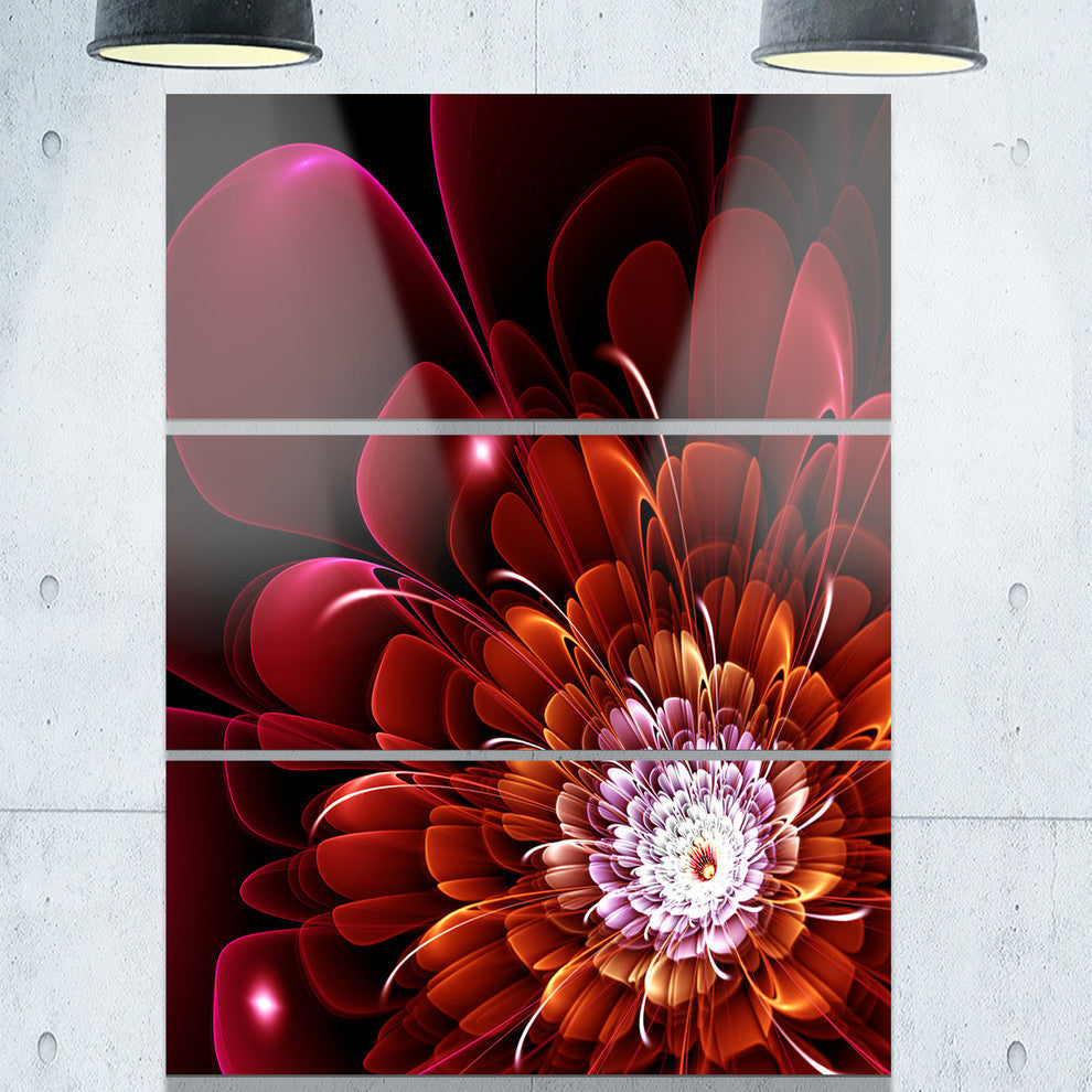 "Fractal Red and Yellow Flower" Digital Metal Wall Art, 3 Panels, 28"x36"