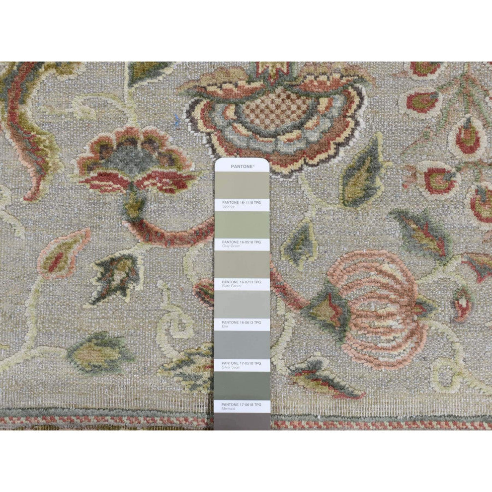 Gray Silk With Wool Mughal Inspired Branch Design Hand Knotted Rug 10'1"x13'9"