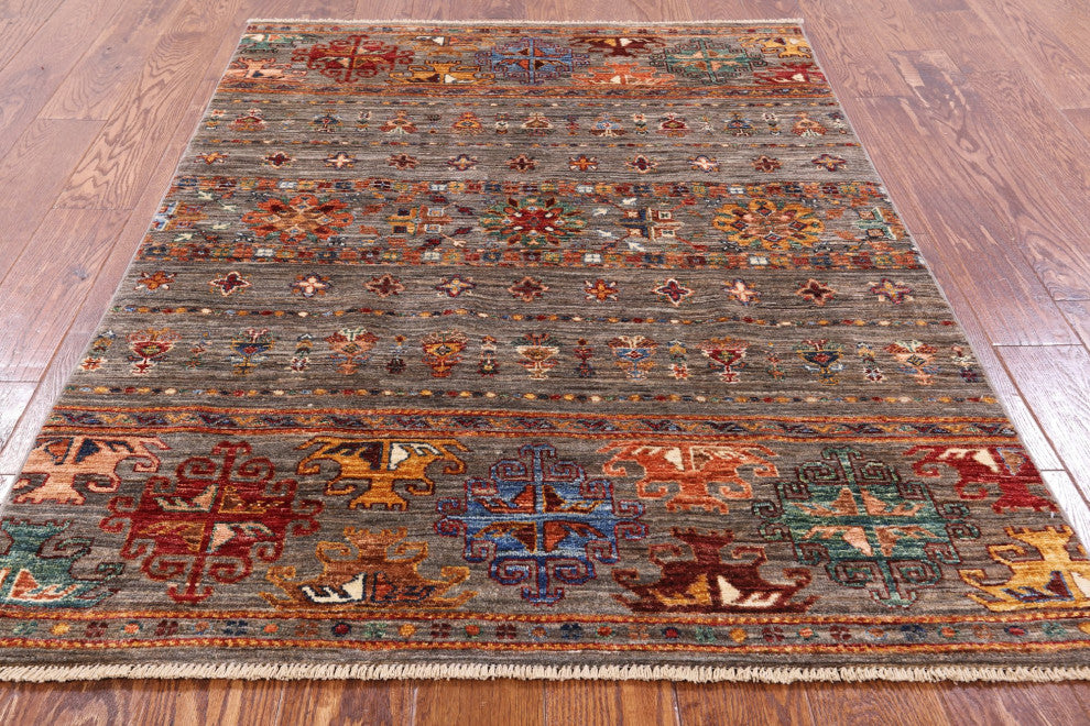 3' 11" X 5' 5" Super Kazak Khorjin Hand-Knotted Wool Rug Q5679