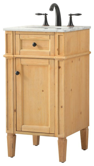 Home Living Vanity with Carrara White Marble Countertop, Natural Wood, 18", Single Sink