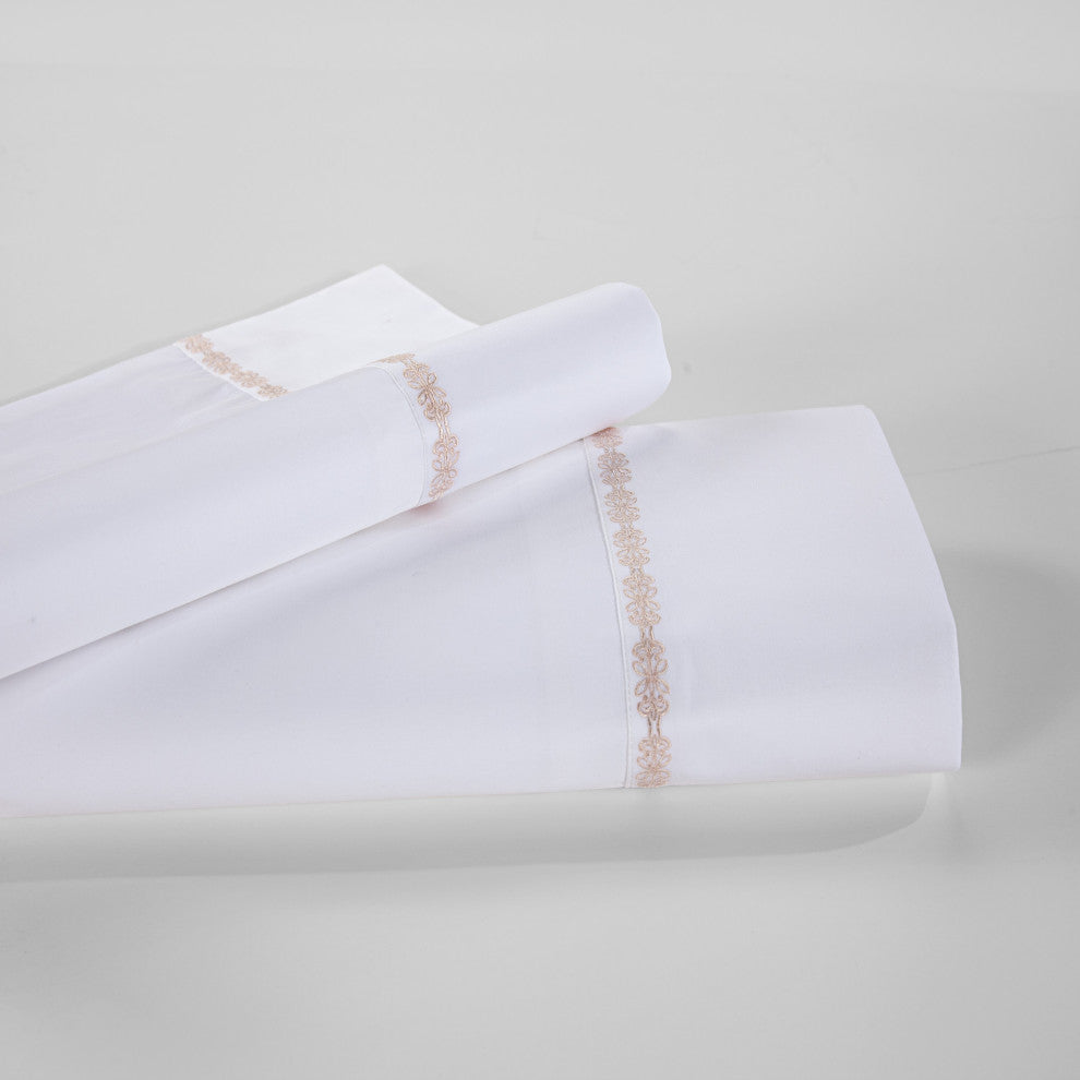 350TC Laurel Embroidered Border Sheet Set, 4 Piece, Blush, Queen