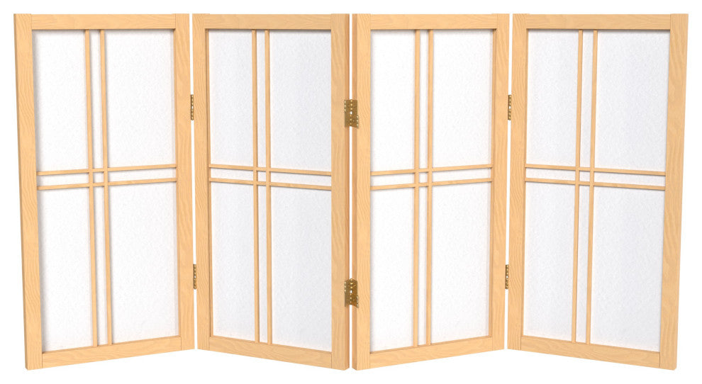 2' Tall Desktop Double Cross Shoji Screen, Natural, 4 Panels