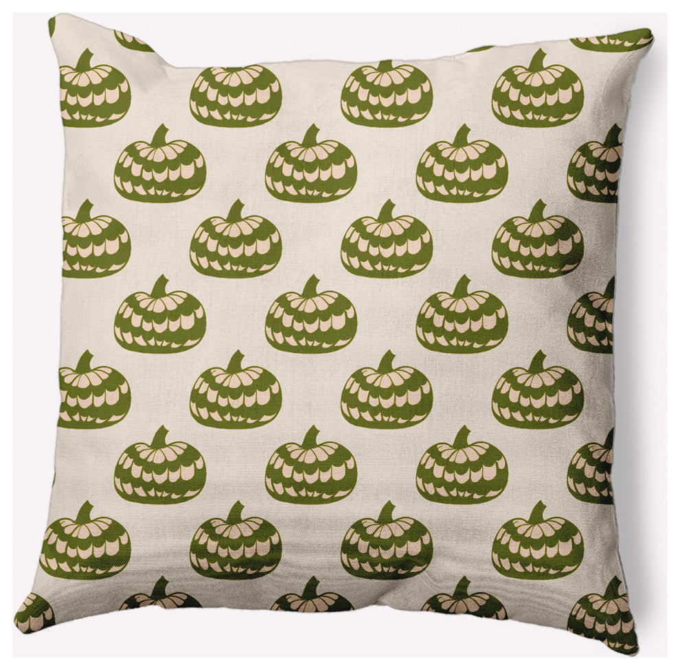 18" x 18" Patterned Pumpkins Indoor/Outdoor Polyester Throw Pillow, Olive