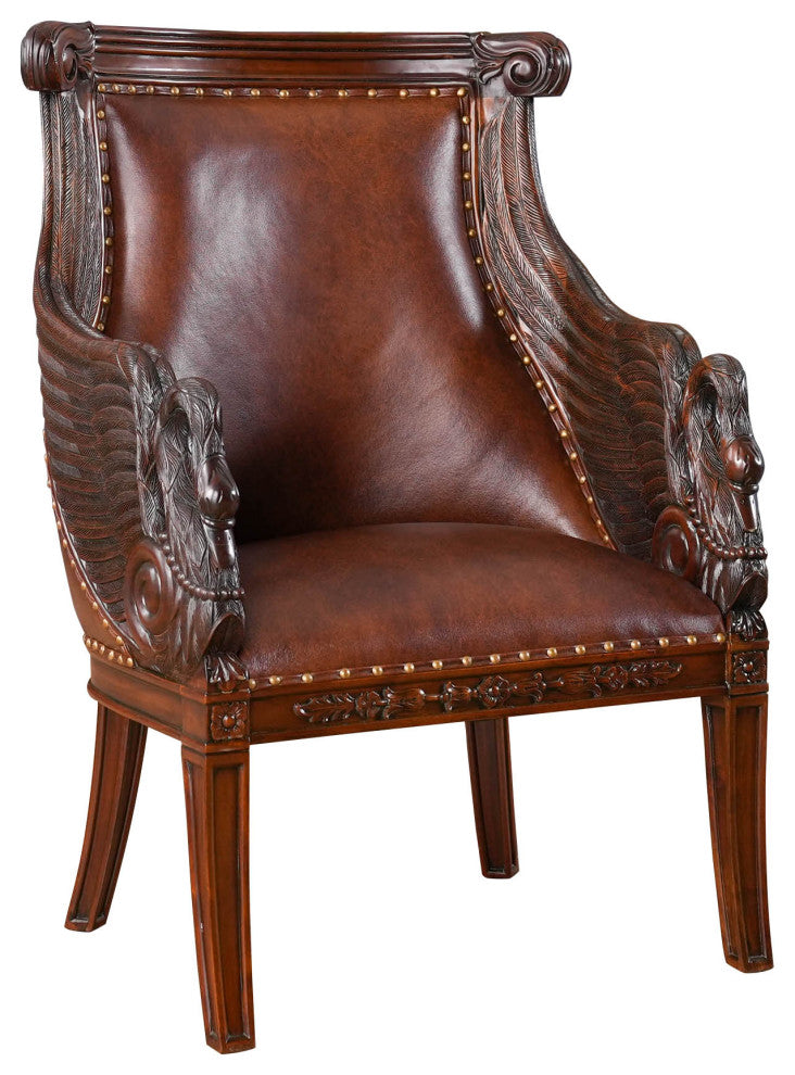 Mahogany Swan Arm Chair With Leather