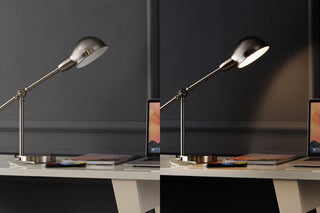 20.25" Iron Adjustable Dome Shade LED Task Lamp With USB Charging Port, Nickel