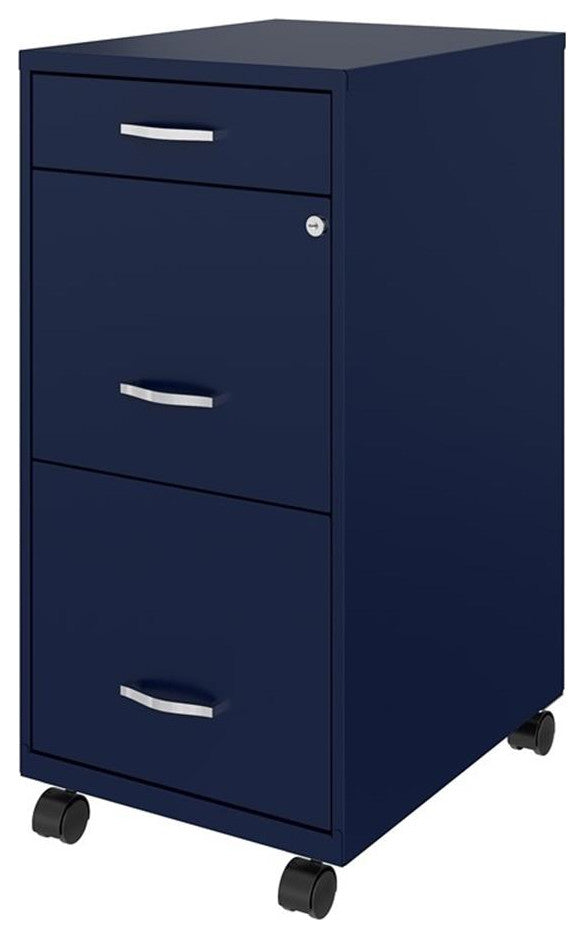 Space Solutions 18in Deep 3 Drawer Mobile Metal File Cabinet Navy