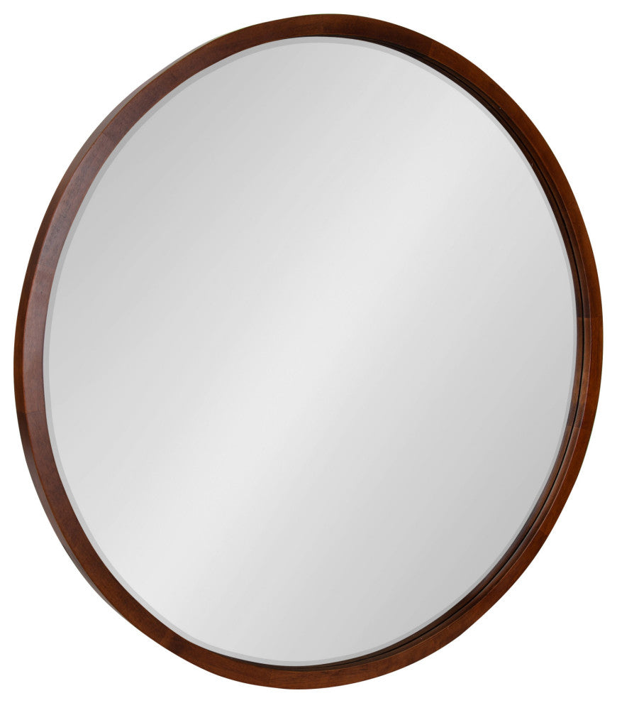 McLean Round Wood Framed Wall Mirror, Walnut Brown 30 Diameter